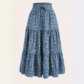 Tisha - Blue Floral Elastic Waist Skirt